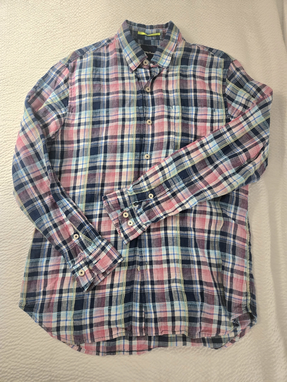Tommy Bahama Linen Plaid Long Sleeve Button Down Shirt Sz Med